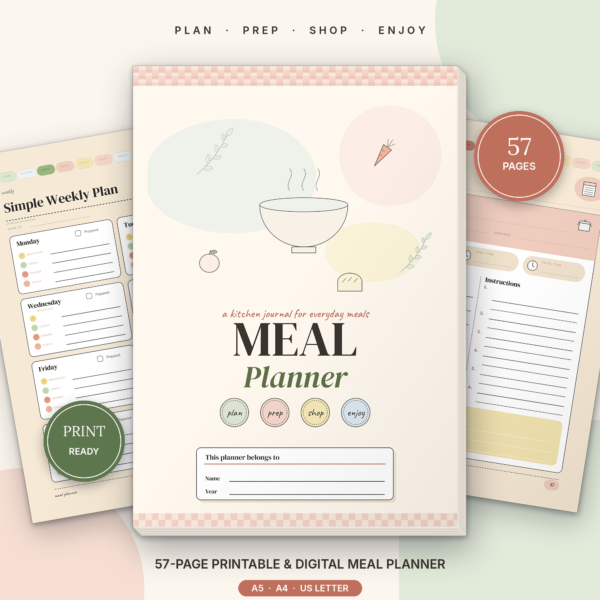 Meal Planner Printable & Editable Canva Template