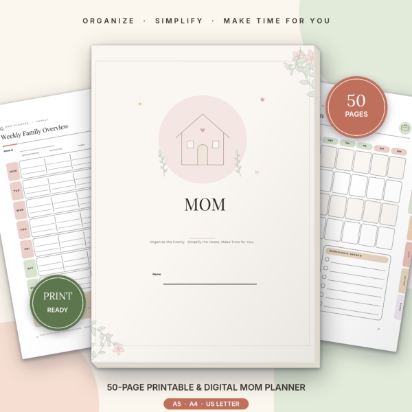 Mom Planner Printable & Editable Canva Template