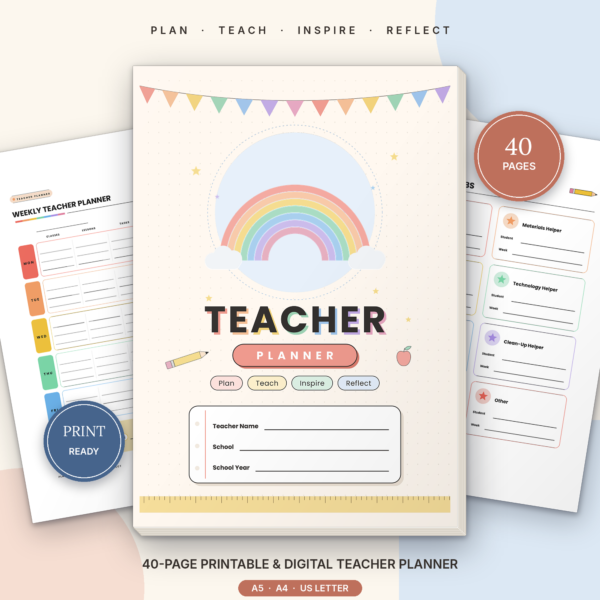 Teacher Planner Printable & Editable Canva Template
