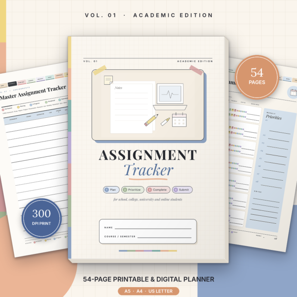 Assignment Tracker Planner Printable & Editable Canva Template