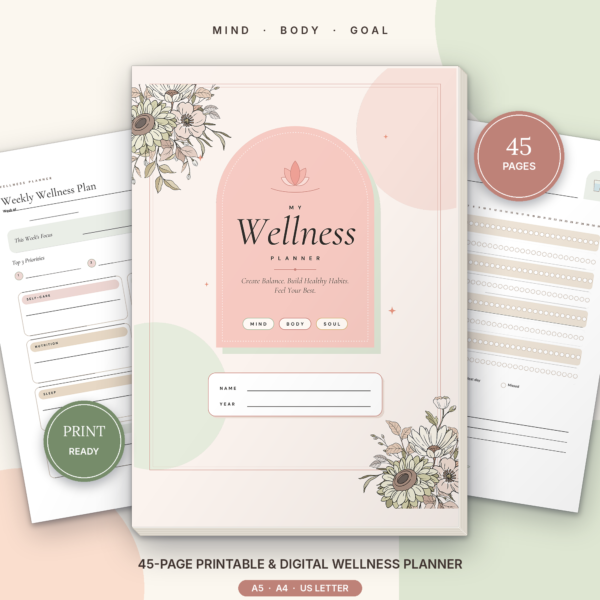 Wellness Planner Printable & Editable Canva Template