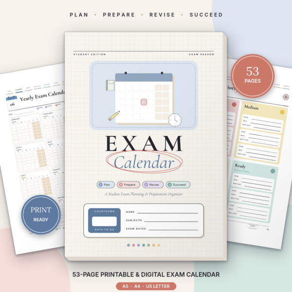 Exam Calendar Planner Printable & Editable Canva Template