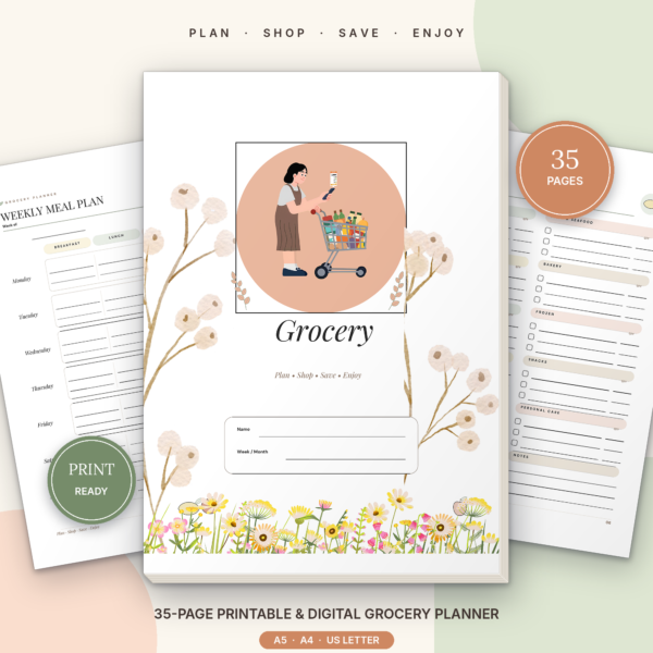 Grocery Planner Printable & Editable Canva Template